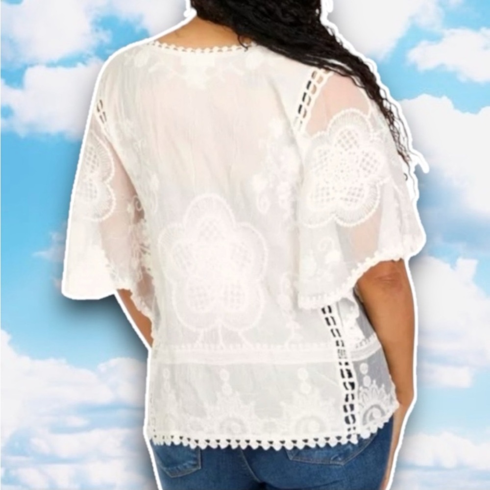 ANTHRO SAPPHIRE Semi-Sheer Embroidered Lace Boho Top Cottagecore Coquette Hippie - Picture 3 of 15